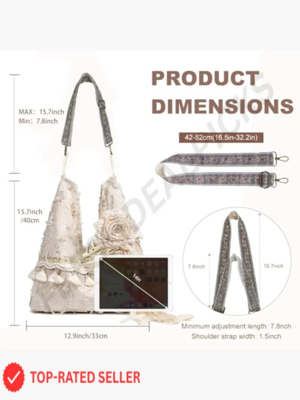 Boho Hobo Bag Tassel Fringe Shoulder Bag Retro Tote Casual Handbag Adjustable